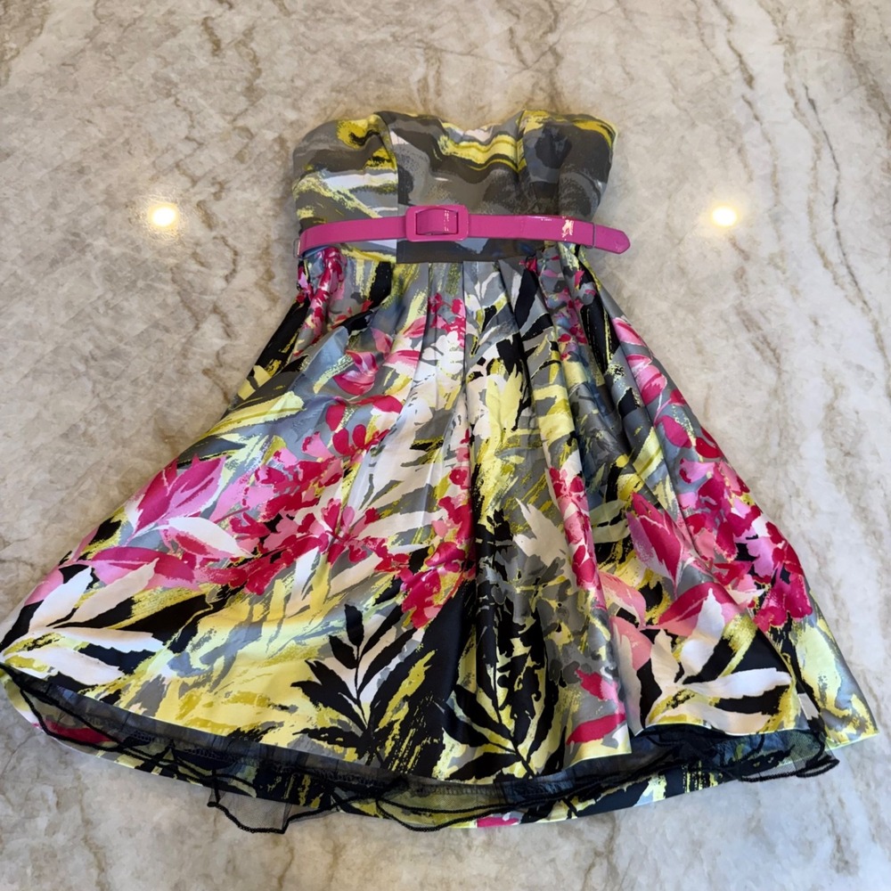 VTG 80s Speechless Miami Vice Strapless‎ Dress Belted Coquette Fairycore Size 3